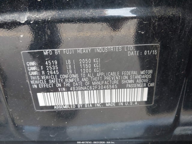 Aukcja sprzedaży 2015 Subaru Legacy 2.5i Premium, vin: 4S3BNAC62F3046565, numer aukcji: 46176743