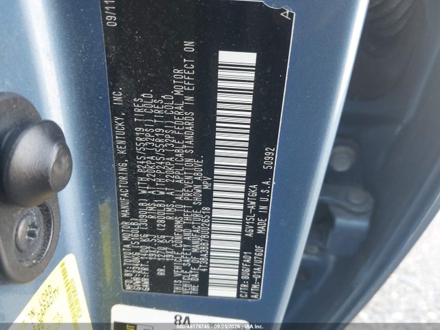 2011 Toyota Venza მანქანა იყიდება აუქციონზე, vin: 4T3BA3BB7BU026518, აუქციონის ნომერი: 46176745