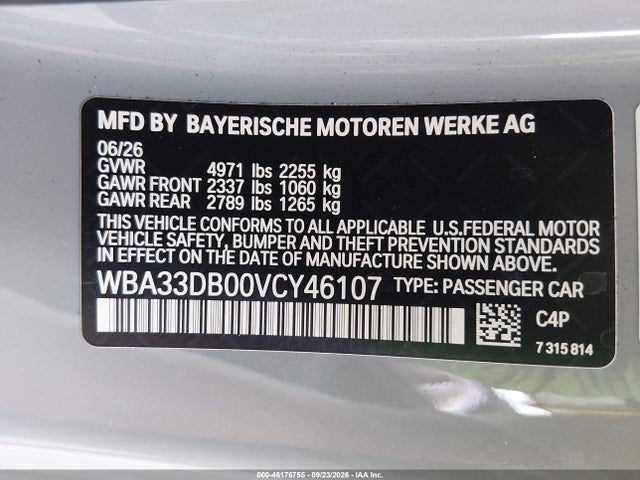 2027 Bmw 430i მანქანა იყიდება აუქციონზე, vin: WBA33DB00VCY46107, აუქციონის ნომერი: 46176755