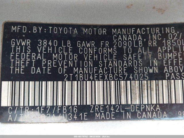 Aukcja sprzedaży 2011 Toyota Corolla Le, vin: 2T1BU4EEXBC574025, numer aukcji: 46176762