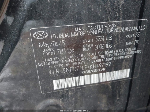 Aukcja sprzedaży 2019 Hyundai Elantra Se, vin: 5NPD74LF7KH497199, numer aukcji: 46176768
