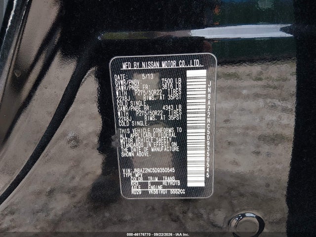 Продажа на аукционе авто 2013 Infiniti Qx56, vin: JN8AZ2NC5D9350545, номер лота: 46176770