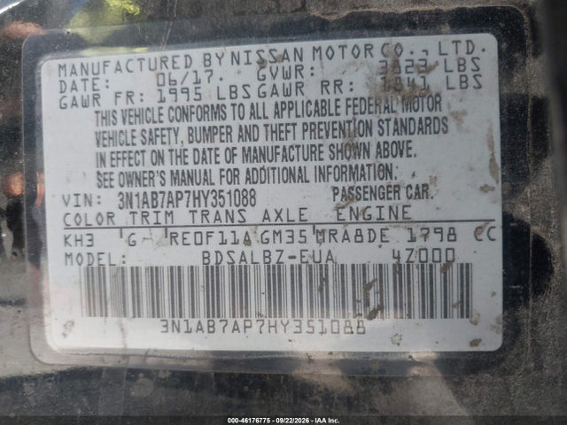 Nissan SENTRA S 2017 3N1AB7AP7HY351088 Image 9