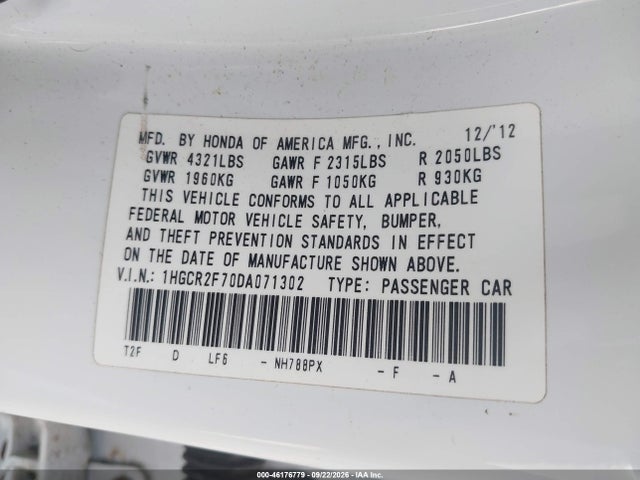 Продаж на аукціоні авто 2013 Honda Accord Ex, vin: 1HGCR2F70DA071302, номер лоту: 46176779