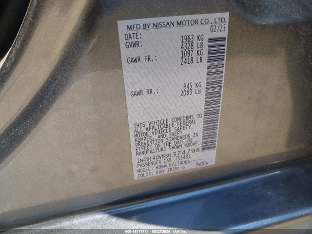 46176781 :رقم المزاد ، 1N4BL4DV8SN374798 vin ، 2025 Nissan Altima Sv Fwd مزاد بيع