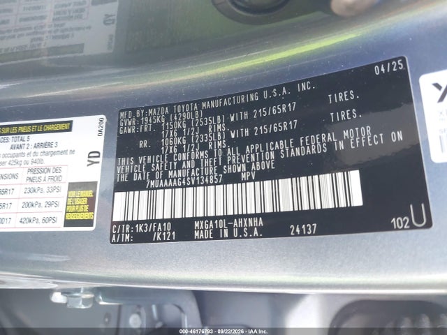 Продажа на аукционе авто 2025 Toyota Corolla Cross L, vin: 7MUAAAAG4SV134857, номер лота: 46176793