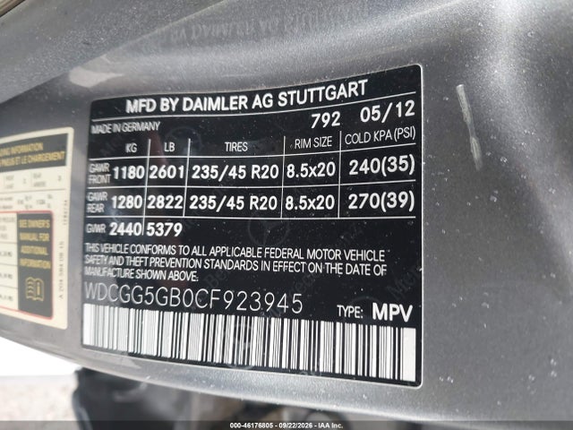 Продажа на аукционе авто 2012 Mercedes-benz Glk 350, vin: WDCGG5GB0CF923945, номер лота: 46176805
