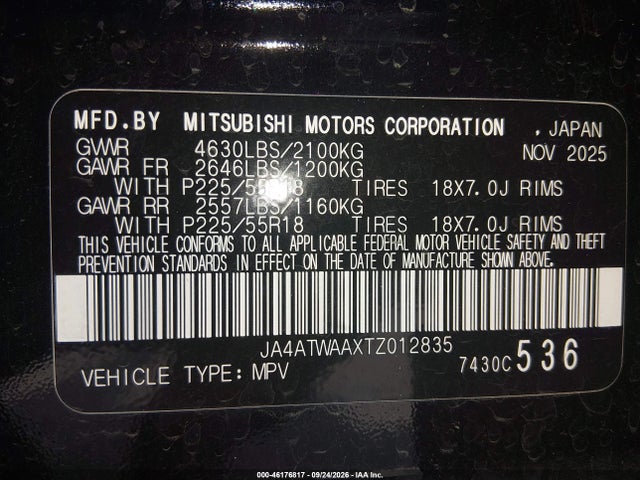 Aukcja sprzedaży 2026 Mitsubishi Eclipse Cross Black Edition S-awc/se S-awc/sel S-awc, vin: JA4ATWAAXTZ012835, numer aukcji: 46176817