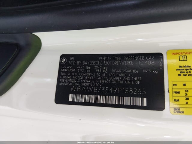 2009 Bmw 3 Series 335i მანქანა იყიდება აუქციონზე, vin: WBAWB73549P158265, აუქციონის ნომერი: 46176829