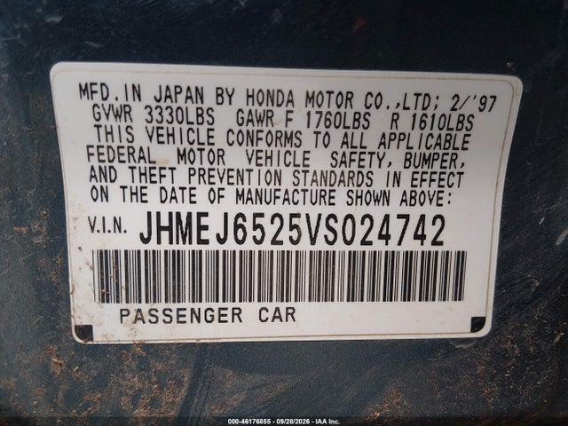 Продажа на аукционе авто 1997 Honda Civic Dx, vin: JHMEJ6525VS024742, номер лота: 46176855