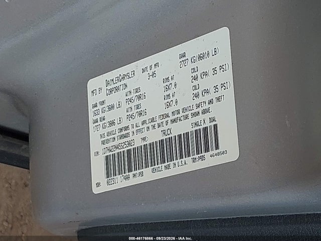 2005 Dodge Dakota St მანქანა იყიდება აუქციონზე, vin: 1d7hw22n45s253023, აუქციონის ნომერი: 46176866