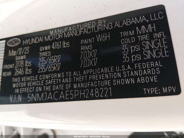 Продажа на аукционе авто 2023 Hyundai Tucson Se, vin: 5NMJACAE5PH248221, номер лота: 46176874