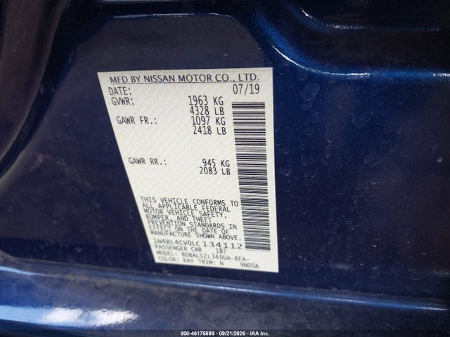 Продаж на аукціоні авто 2020 Nissan Altima Sr Fwd, vin: 1N4BL4CV0LC134112, номер лоту: 46176899