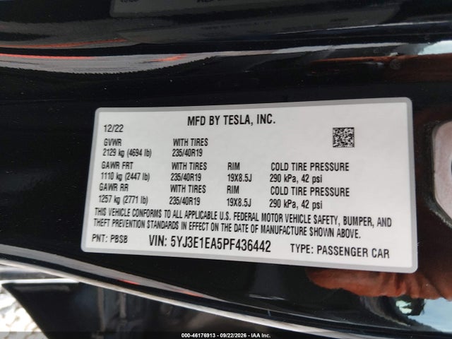 Tesla Model 3 Rear-wheel Drive 2023 5YJ3E1EA5PF436442 Image 9