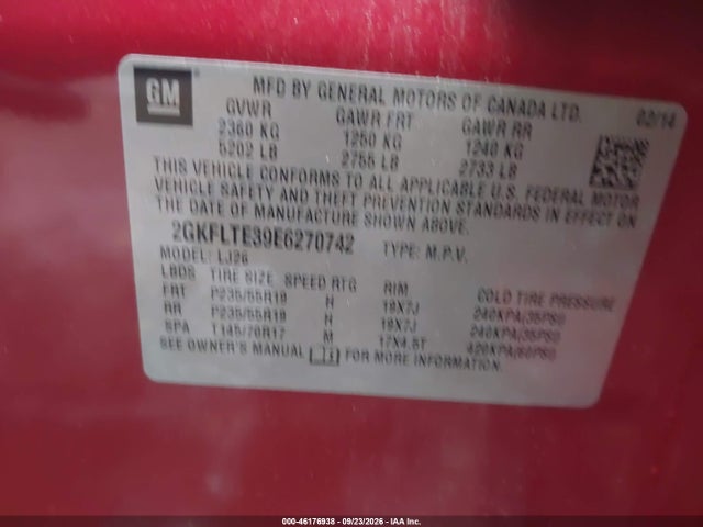 Продажа на аукционе авто 2014 Gmc Terrain Slt-2, vin: 2GKFLTE39E6270742, номер лота: 46176938