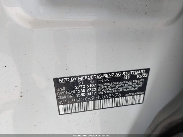 Aukcja sprzedaży 2023 Mercedes-benz Eqb 300 Suv 4matic, vin: W1N9M0KB9PN068376, numer aukcji: 46176951
