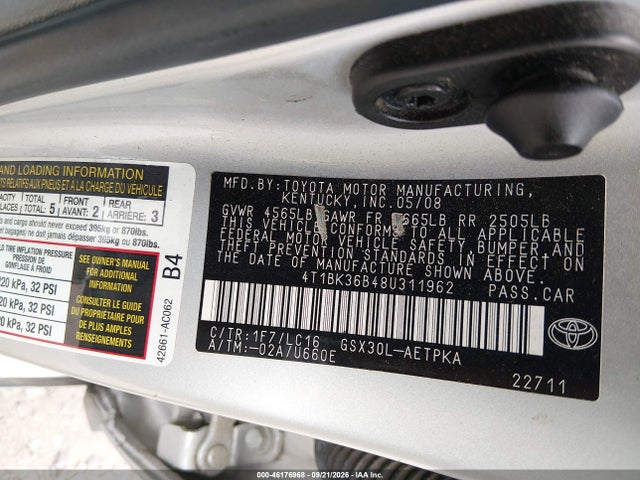46176968 :رقم المزاد ، 4T1BK36B48U311962 vin ، 2008 Toyota Avalon Limited مزاد بيع