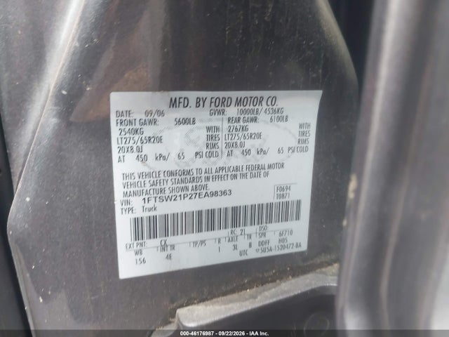 Продаж на аукціоні авто 2007 Ford F-250 Lariat/xl/xlt, vin: 1FTSW21P27EA98363, номер лоту: 46176987