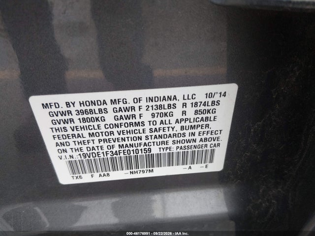Aukcja sprzedaży 2015 Acura Ilx 2.0l, vin: 19VDE1F34FE010159, numer aukcji: 46176991