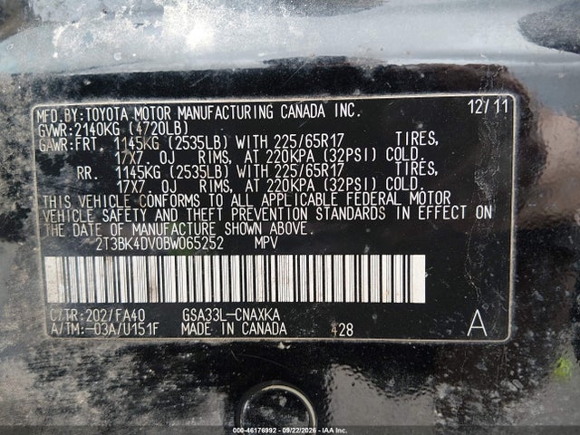 Продажа на аукционе авто 2011 Toyota Rav4 Base V6, vin: 2T3BK4DV0BW065252, номер лота: 46176992