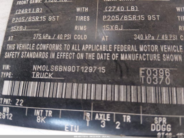 46177014 :رقم المزاد ، NM0LS6BN9DT129715 vin ، 2013 Ford Transit Connect Xlt مزاد بيع