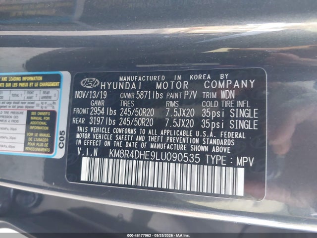 Продажа на аукционе авто 2020 Hyundai Palisade Sel, vin: KM8R4DHE9LU090535, номер лота: 46177062