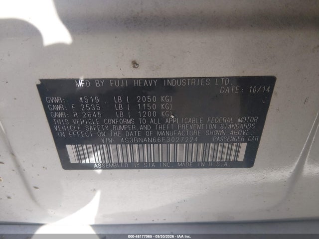 Aukcja sprzedaży 2015 Subaru Legacy 2.5i Limited, vin: 4S3BNAN66F3027224, numer aukcji: 46177065