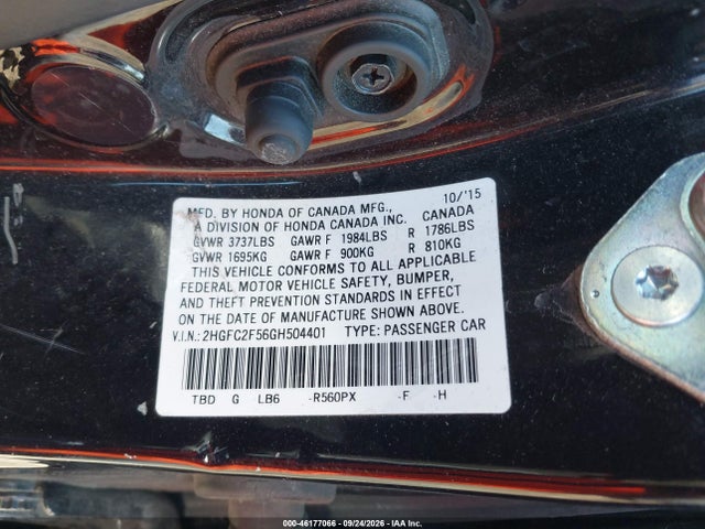 Продаж на аукціоні авто 2016 Honda Civic Lx, vin: 2HGFC2F56GH504401, номер лоту: 46177066