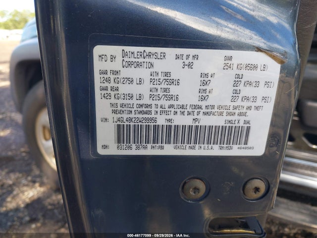 Aukcja sprzedaży 2002 Jeep Liberty Sport, vin: 1J4GL48K22W299956, numer aukcji: 46177099