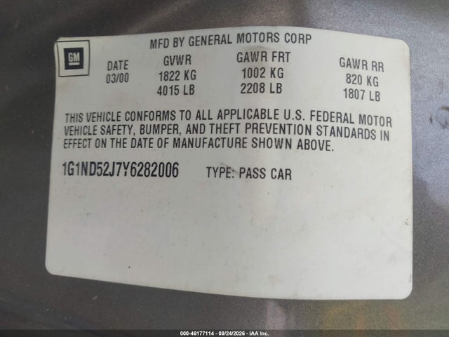46177114 :رقم المزاد ، 1G1ND52J7Y6282006 vin ، 2000 Chevrolet Malibu مزاد بيع