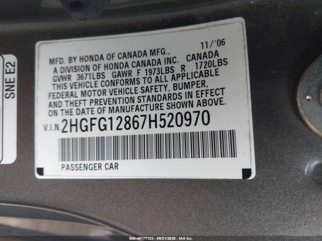 Продаж на аукціоні авто 2007 Honda Civic Ex, vin: 2HGFG12867H520970, номер лоту: 46177123