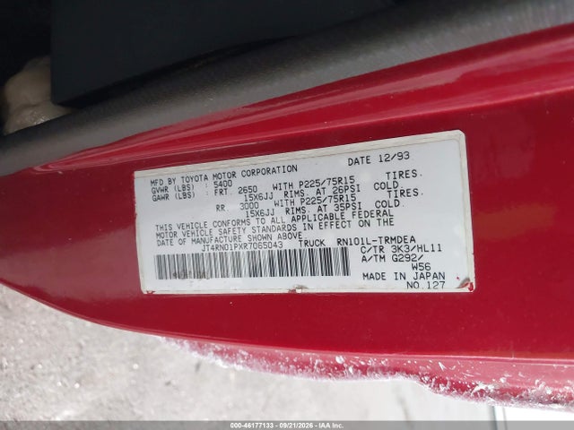 Aukcja sprzedaży 1994 Toyota Pickup 1/2 Ton Shrt Wheelbase/dx, vin: JT4RN01PXR7065043, numer aukcji: 46177133