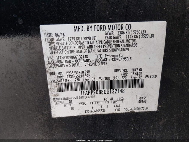 Aukcja sprzedaży 2016 Ford Taurus Se, vin: 1FAHP2D88GG132148, numer aukcji: 46177139