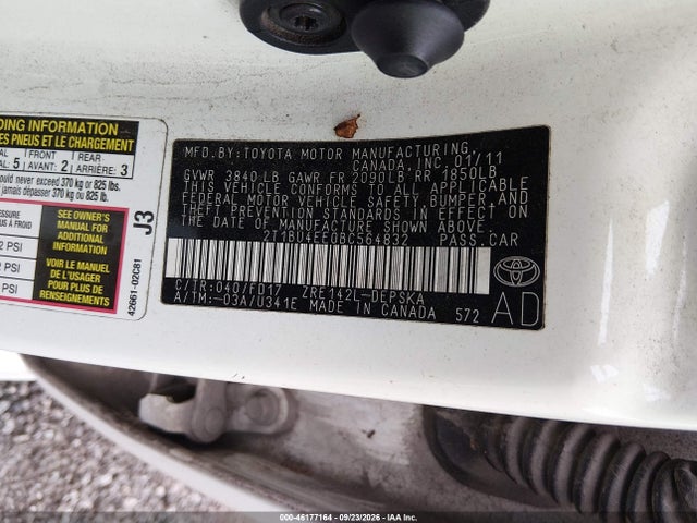 Aukcja sprzedaży 2011 Toyota Corolla S, vin: 2T1BU4EE0BC564832, numer aukcji: 46177164