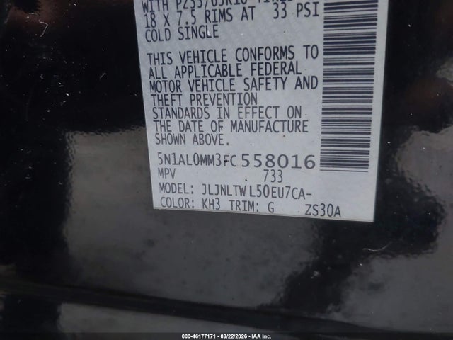 46177171 :رقم المزاد ، 5N1AL0MM3FC558016 vin ، 2015 Infiniti Qx60 مزاد بيع