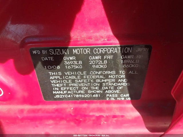 Продаж на аукціоні авто 2009 Suzuki Sx4 Sport Touring, vin: JS2YC417896201481, номер лоту: 46177204