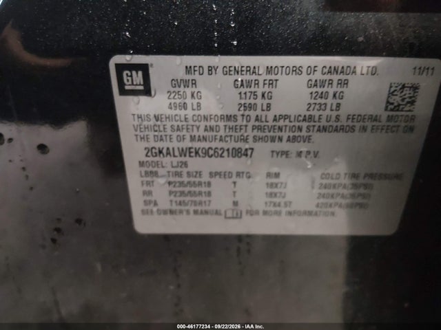 46177234 :رقم المزاد ، 2GKALWEK9C6210847 vin ، 2012 Gmc Terrain Slt-2 مزاد بيع