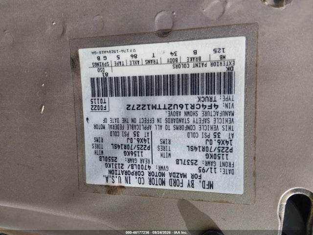 1996 Mazda B3000 Cab Plus მანქანა იყიდება აუქციონზე, vin: 4F4CR16U2TTM12272, აუქციონის ნომერი: 46177236