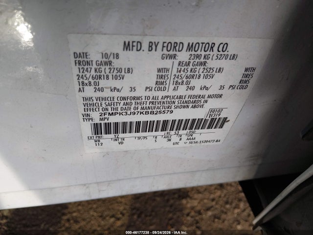 Ford EDGE SEL 2019 2FMPK3J97KBB25579 Image 9