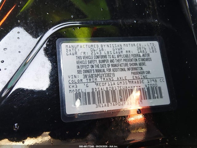 Aukcja sprzedaży 2018 Nissan Sentra S, vin: 3N1AB7AP0JY338219, numer aukcji: 46177246