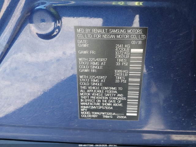 Продажа на аукционе авто 2018 Nissan Rogue S, vin: KNMAT2MV7JP571054, номер лота: 46177265
