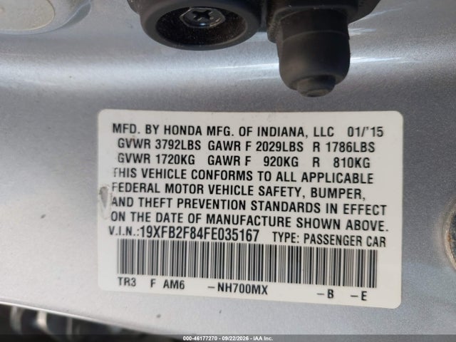 Honda CIVIC EX 2015 19XFB2F84FE035167 Image 9