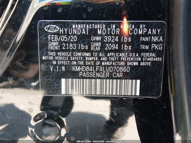 Продаж на аукціоні авто 2020 Hyundai Elantra Value Edition, vin: KMHD84LFXLU070860, номер лоту: 46177300