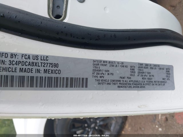 Продаж на аукціоні авто 2020 Dodge Journey Se Value, vin: 3C4PDCABXLT277590, номер лоту: 46177308