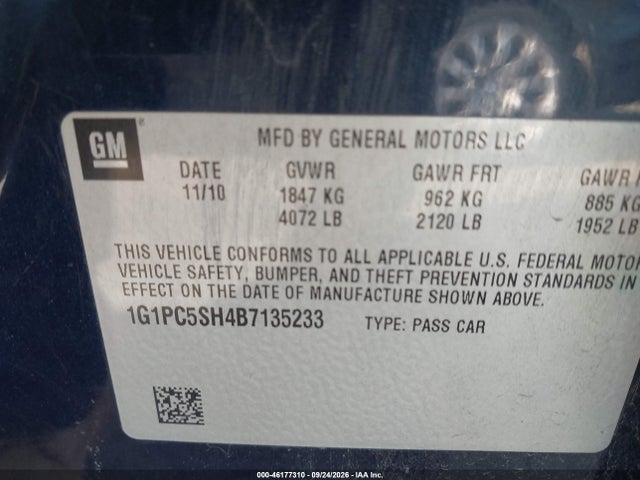 Aukcja sprzedaży 2011 Chevrolet Cruze Ls, vin: 1G1PC5SH4B7135233, numer aukcji: 46177310