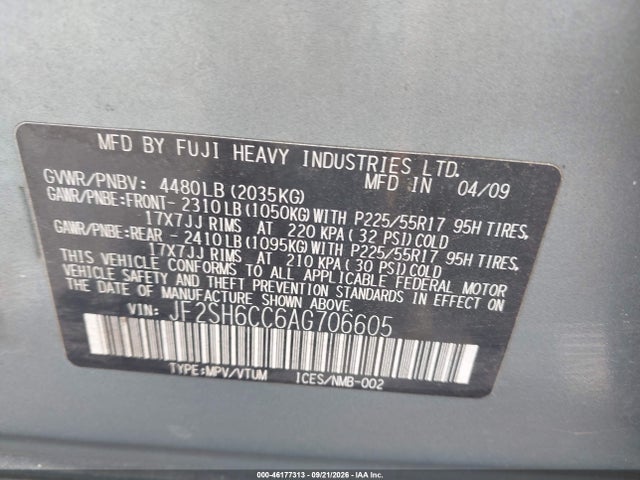 Aukcja sprzedaży 2010 Subaru Forester 2.5x Premium, vin: JF2SH6CC6AG706605, numer aukcji: 46177313