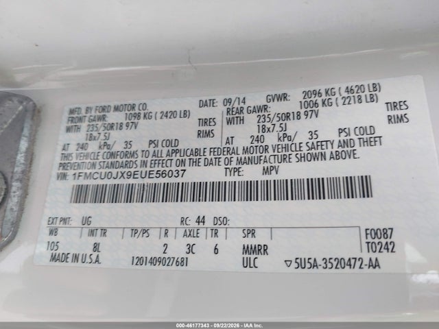 Aukcja sprzedaży 2014 Ford Escape Titanium, vin: 1FMCU0JX9EUE56037, numer aukcji: 46177343