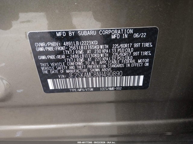 Aukcja sprzedaży 2022 Subaru Forester Wilderness, vin: JF2SKAMC8NH490890, numer aukcji: 46177366