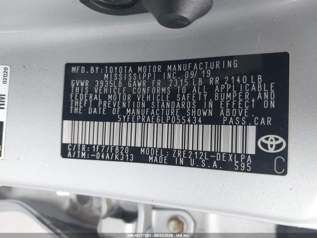 46177383 :رقم المزاد ، 5YFEPRAE6LP055434 vin ، 2020 Toyota Corolla Le مزاد بيع
