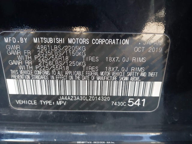 Продаж на аукціоні авто 2020 Mitsubishi Outlander Es 2.4 S-awc, vin: JA4AZ3A30LZ014320, номер лоту: 46177416